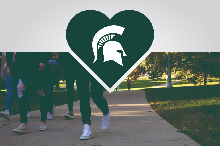 Graphic showing Spartan logo in a heart with students in picture