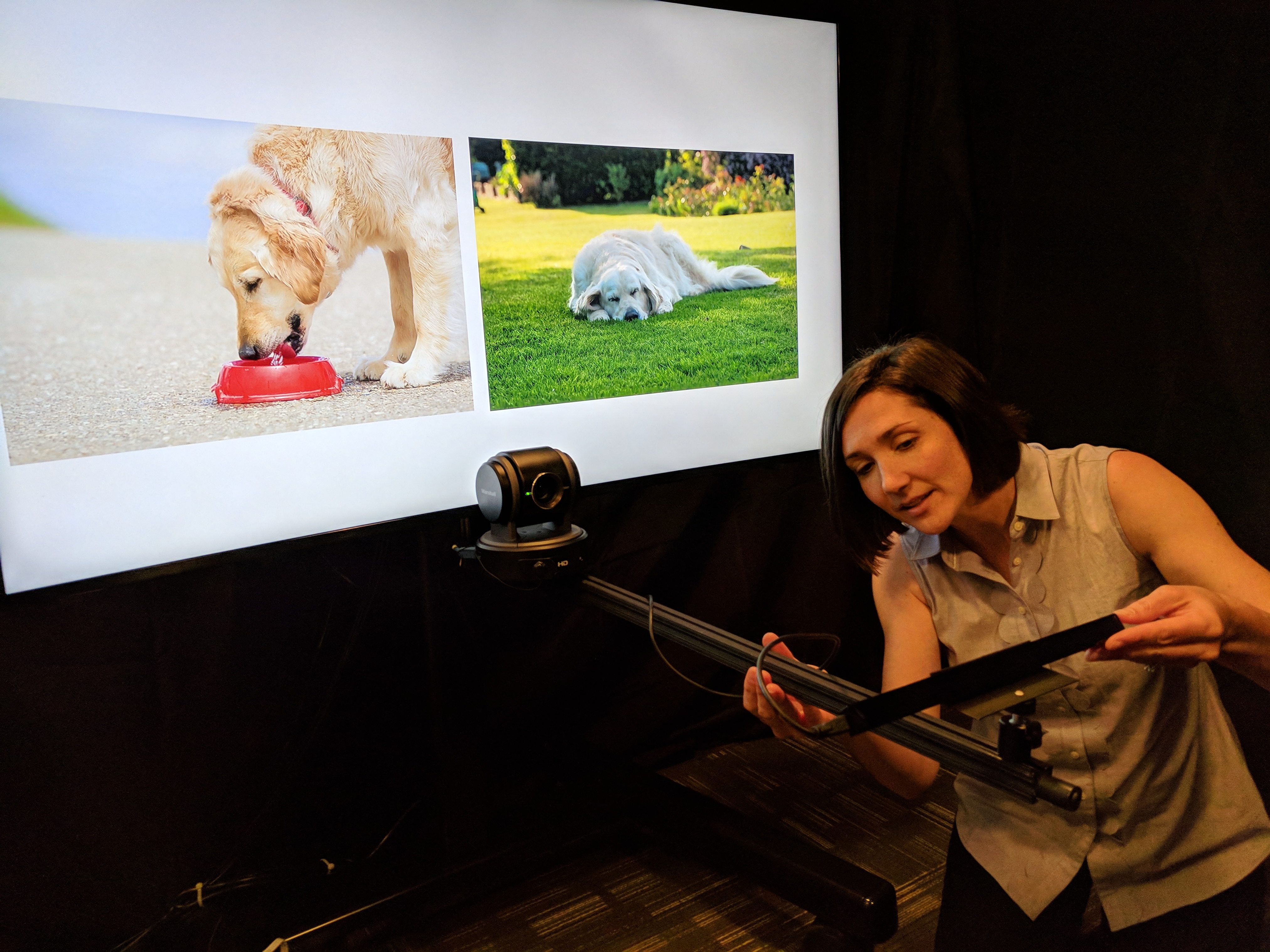 Courtney Venker tests eye-tracking device at the Lingo Lab